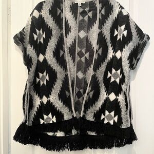 American Eagle Outfitters Black and Gray Poncho Sweater with Fringe